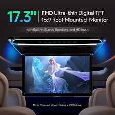 In-Car 17.3" HD Car Roof Flip Down Monitor Overhead Mounted HDMI TV 1080P Player
