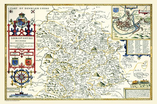 Old map shropshire 1611 by - ,