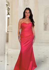 Satin Mermaid Bridesmaid Dress Ballgown Strapless Fitted Gown Corset Back