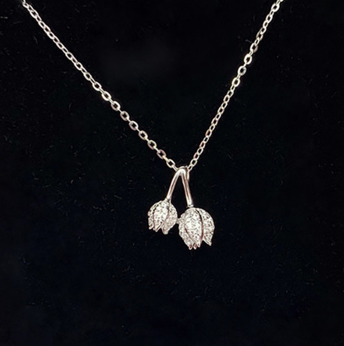 Dainty tulip pave pendant - pave,