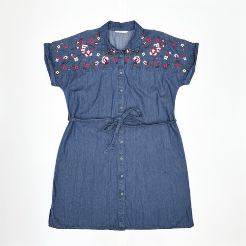 Denim embroidered dress - embroidered,