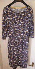 BODEN Dress- Size 12 L March Hare- Blue/Yellow- Rabbit, Leaf Print Side Pockets