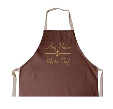 Personalised Master Chef Gold Name BROWN Cotton Apron, Birthday, Christmas