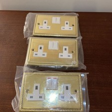 New 3 x  Wall Double Plug Socket 2 Gang in Polished Brass GEORGIAN Style