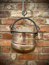 Antique Copper Cauldron Pot with Wrought Iron Handle – Rustic Garden Planter A