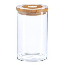 Scandi Storage Jar & Wooden Lid Modern Food Kitchen Container 1 Litre Clear