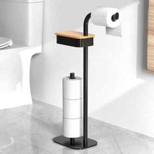 ZUNTO Toilet Roll Holder Free Standing with Top Storage Shelf, Black Toilet Roll