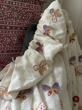 7FT DESIGNER BESPOKE FRENCH FRILLED PURE LINEN EMBROIDERED BUTTERFLY ? CURTAINS