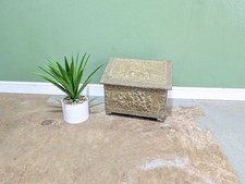 Victorian Embossed Brass Coal Box On Ceramic  Design Kindling Storage Tavern