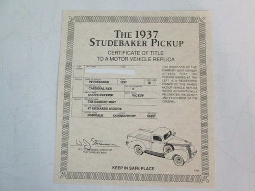 Danbury mint paperwork - mint, 1937