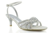 LADIES WOMENS KITTEN HEEL DIAMANTE WEDDING BRIDAL BRIDESMAID SANDALS SIZE 3-9 S8