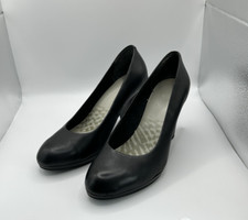 Clarks Women's Black Leather Block Heel Slip On Court Shoes - Ladies Size UK 6