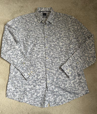 BOSS HUGO BOSS WHITE/NAVY 'POSTCARD' PRINT LONG SLEEVE COTTON SHIRT SIZE XL
