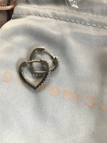 Diamonique silver heart huggie - heart,