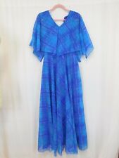 VTG Berkertex maxi dress blue check lined w cape collar UK 10 festival w issues