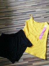 LADIES BUNDLE BNWT NEW YELLOW TOP/ T-SHIRT XS SIZE 6-8 + BLACK H&M SHORTS