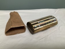 Ronson Cigarette Case Mother Of Pearl And Gilt Metal With Outer Felt Case