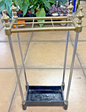Victorian Brass Umbrella/ Stick Stand With Black Cast Iron Base Drip Liner