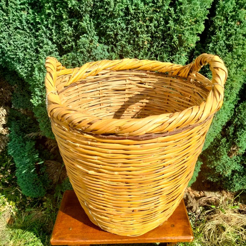 Tall cane wicker log basket - cane,