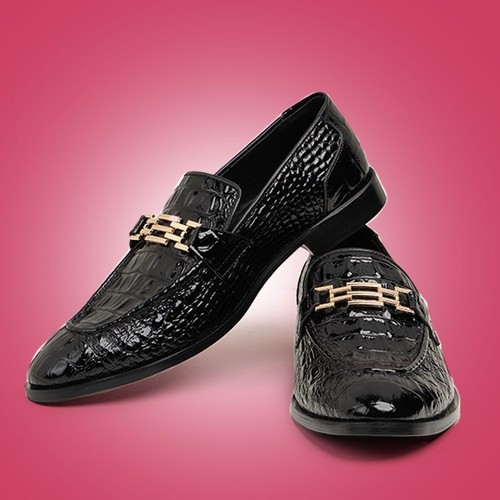 Handmade men black crocodile