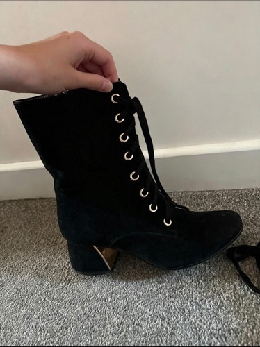 Black suede lace ankle - black,