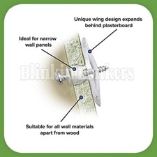 HOLLOW WALL PLASTERBOARD CAVITY ANCHOR WITH FIXINGS PLUGS AND SCREWS POLY TOGGLE