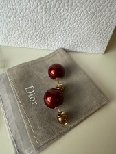 Christian Dior Double-Sided Red Pearls Studs Earrings Pre-owned