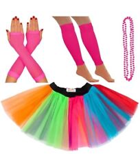 NEON UV TUTU SKIRT GLOVES LEGWARMERS BEADS 80S FANCY DRESS HEN PARTY DANCE RAVE