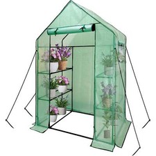 Grandhom Walk-In Greenhouse with Shelves, 3-Tier, PE Cover, 143x73x195cm, Stable