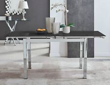 Enna Extending Dining Table with Black Glass Top & Chrome Legs Kitchen Furniture