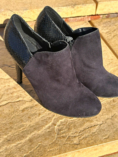 Black faux suede snakeskin - &,