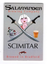 Salamander Brewing Company Scimitar pump clip/badge. Bradford. Swords. Female.