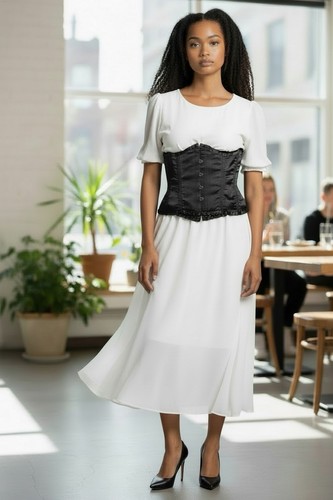 Black satin underbust waist - black,