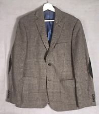 M&S Luxury mens brown tweed check blazer 40" chest elbow patches leather buttons