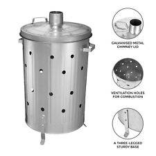 GARDEN RUBBISH FIRE BIN GALVANIZED INCINERATOR PAPER LEAF WOOD WASTE BURNER 90L