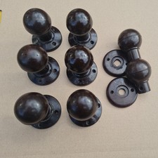 X4 Pairs of brown Bakelite door handles with backplates Art Deco 30s 