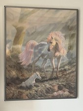 Vintage 1984 Unicorn & Foal poster , Alfred Tinkler,framed