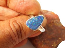 Adjustable Natural Australian Opal  Sterling  Silver  925 Gemstone Ring