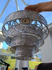 7 Tier Pendant Lampshade.  Polished Silver Effect. Metal.