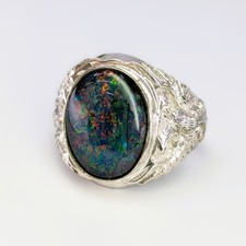 Sterling Silver Men’s Opal Triplet Signet Ring – Two-Headed Eagle Design – Si...