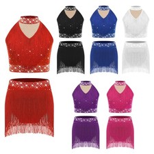 Kids Girls Outfit Lyrical Set Jazz Suit Modern Costume Competition Dance Latin