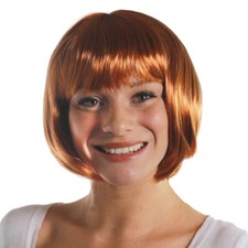 GINGER BOB WIG WITH FRINGE WOMENS RED AUBURN FANCY DRESS COSTUME ACCESSORY