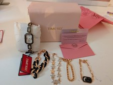 TIME100 Ladies Watch Gift Set with 4 Bracelets Rose Gold Black Elegant Boxed