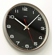 Vintage 20cm Metamec Wall Clock - Retro Mid Century Style 1970s Black Kitchen