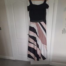 GORGEOUS COAST BLACK BEIGE MAXI EVENING DRESS SIZE 18