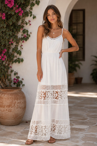 Blue rain white lace - rain, maxi