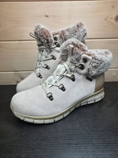 Skechers Synergy Cold Catcher Ankle Boots UK 6 EU 39 Beige Faux Fur Waterproof