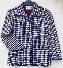 Vintage 60s HARDY AMIES Savile Row Houndstooth Linton Tweed Navy Jacket Blazer