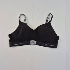 CALVIN KLEIN Bralette XL Black Women's Cotton Stretch Non-Wired Seamless Bra