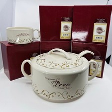 Dayspring Love Came Down Soup Tureen & Ladle W 6 Soup Bowls Ceramic Set of 9 Pcs